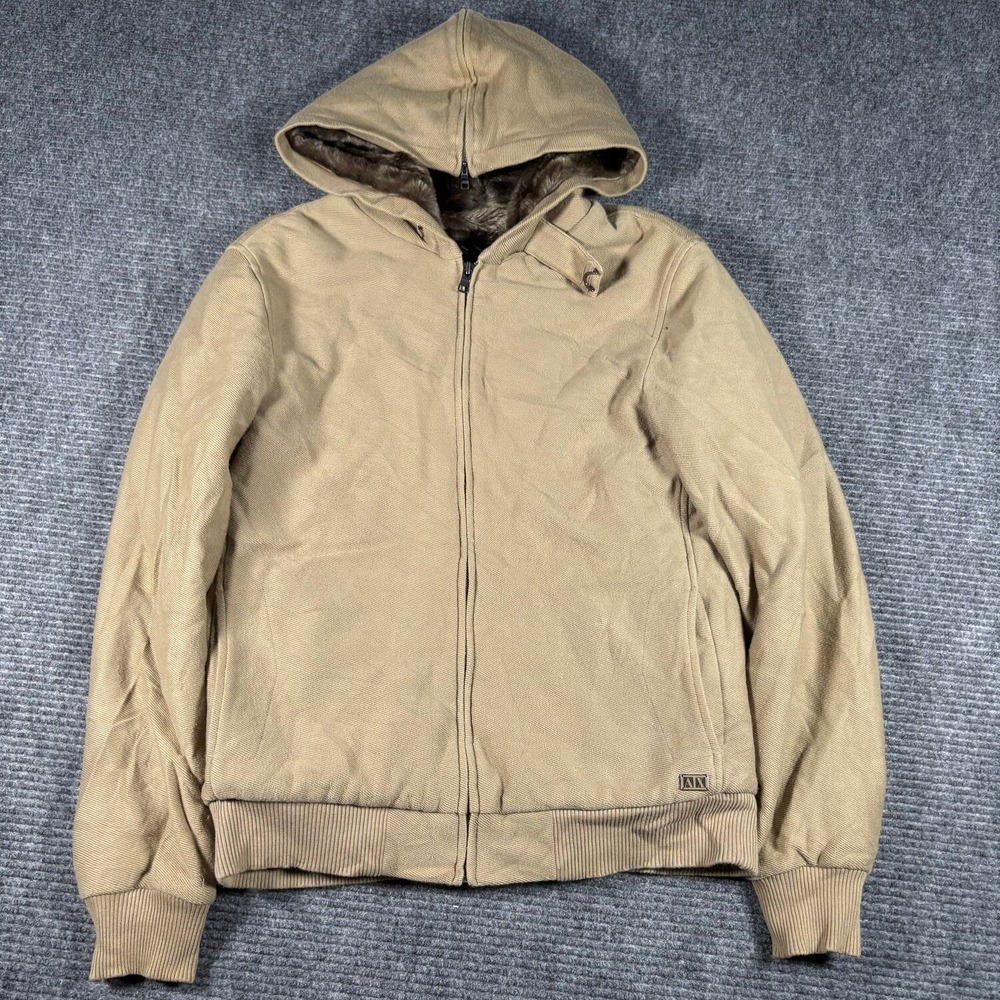 Armani Exchange Hooded Jacket Mens M Tan Excellent Faux Fur Lined Full Zip